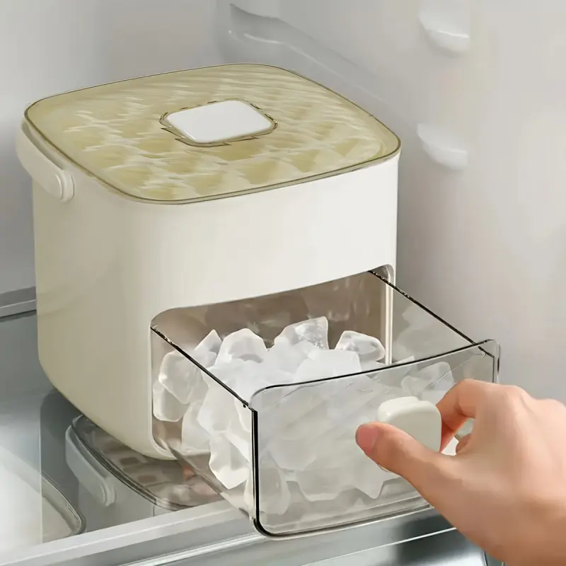 Easy-Press Silicone Ice Cube Maker - Double Layer Large Capacity Ice Bin with Lid - BPA Free & Odor-Proof For Home Bar, Cocktails & Iced Coffee