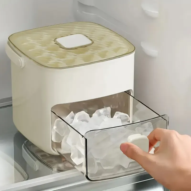 Easy-Press Silicone Ice Cube Maker - Double Layer Large Capacity Ice Bin with Lid - BPA Free & Odor-Proof For Home Bar, Cocktails & Iced Coffee