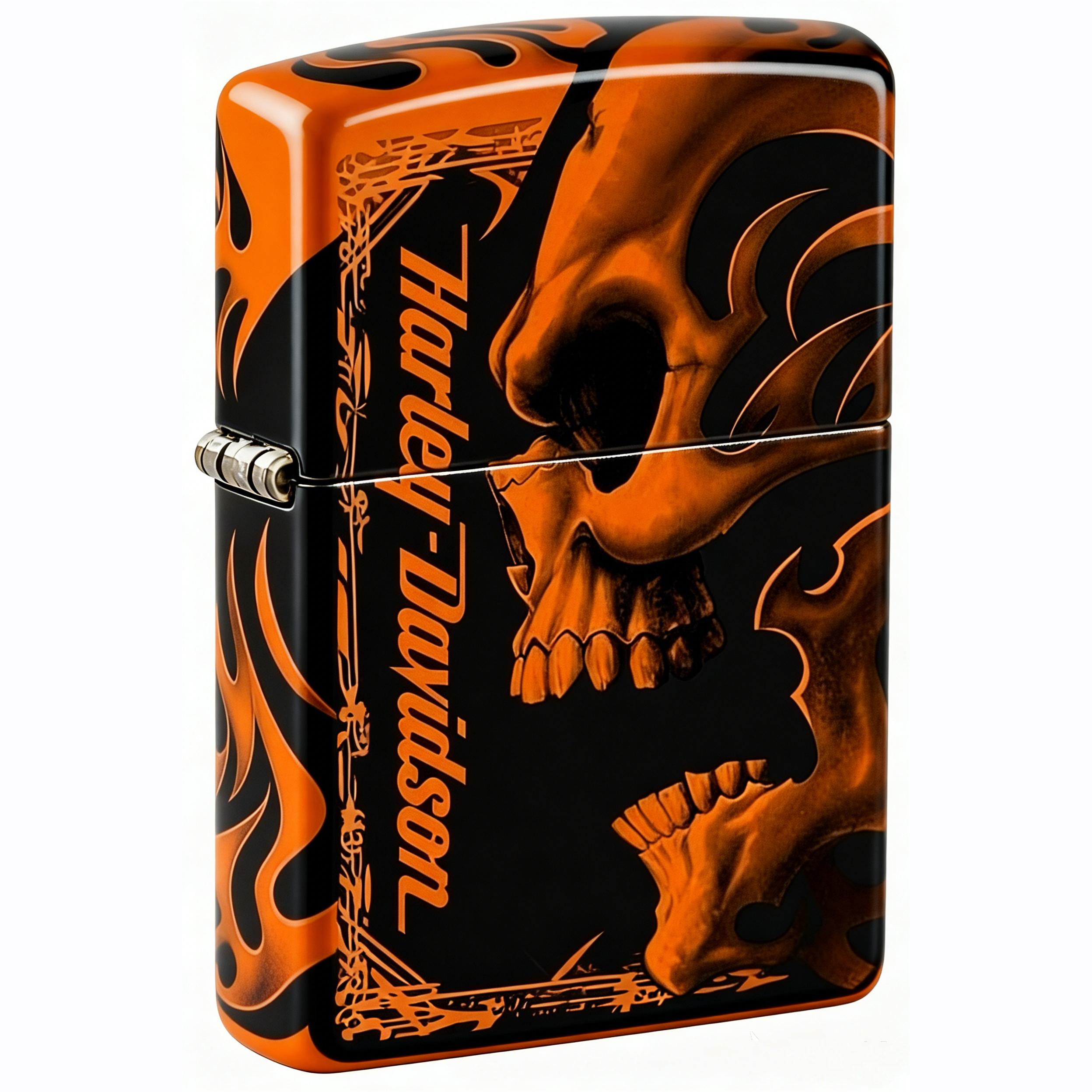 Biker Style Flaming Skull Artistic Windproof Refillable Metal Lighter