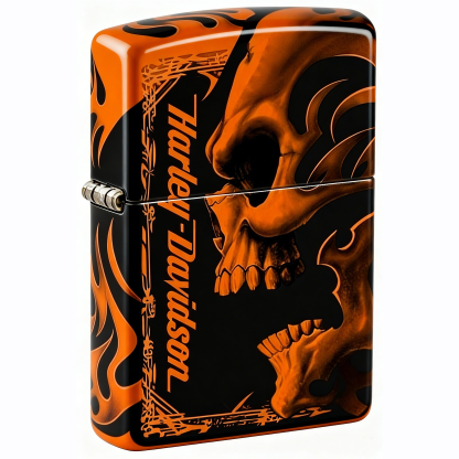 Biker Style Flaming Skull Artistic Windproof Refillable Metal Lighter