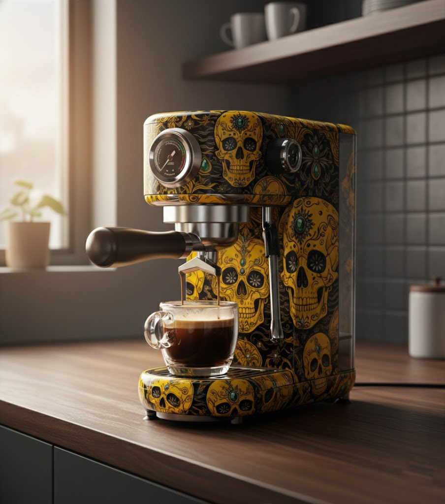 Gothic Skull Pattern Espresso Machine