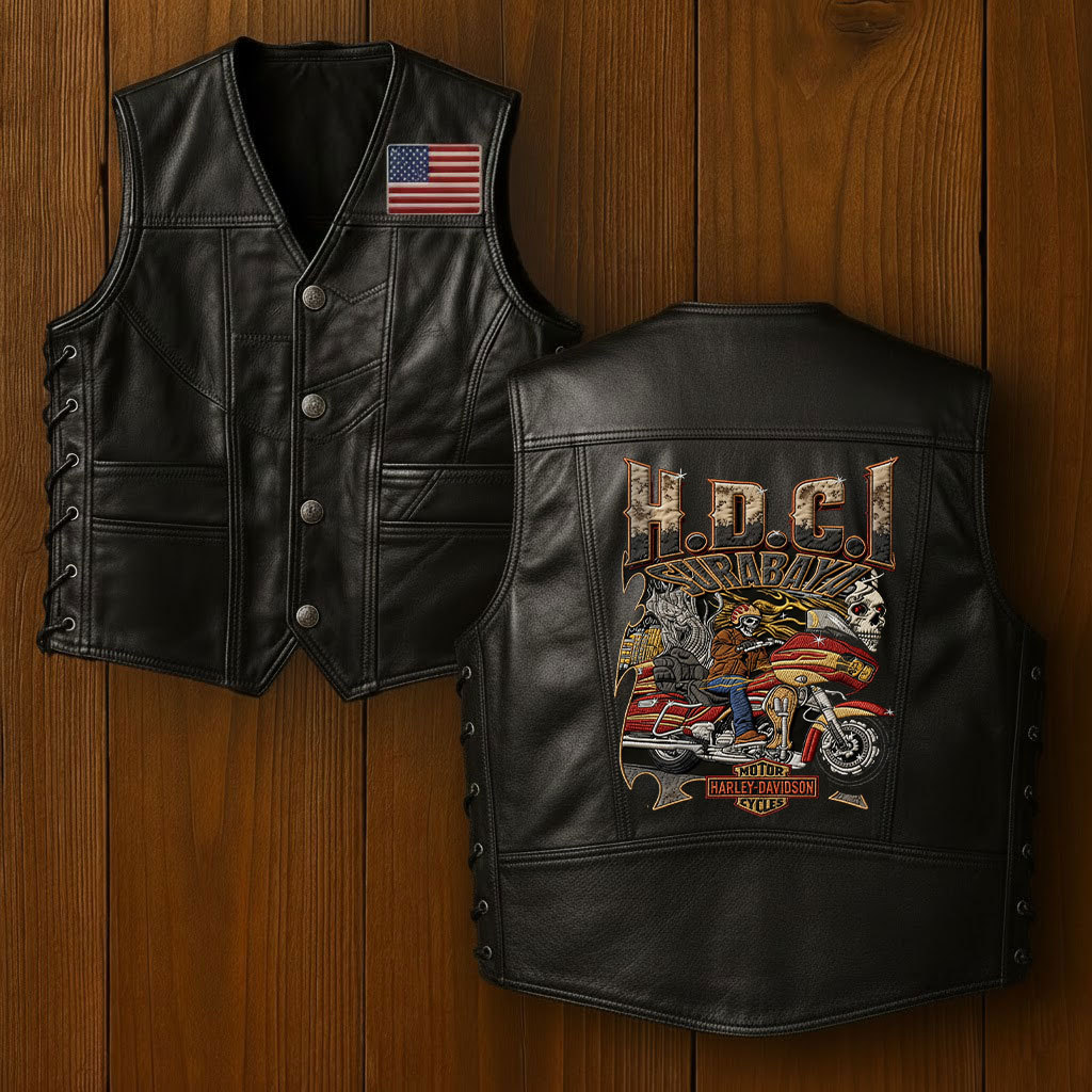 DD-214 Retired Still Ready Shield Leather Motor Vest - Custom Embroide