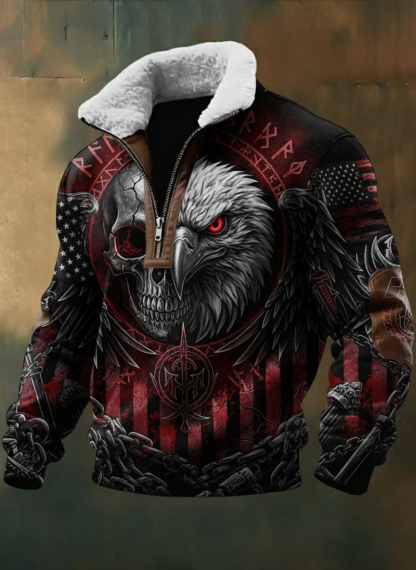 Sherpa Lined V-Neck Sweatshirt, Patriotic Eagle