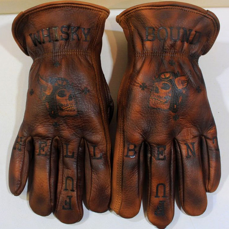 Vintage Distressed Skull Leather Biker Riding Work Gloves