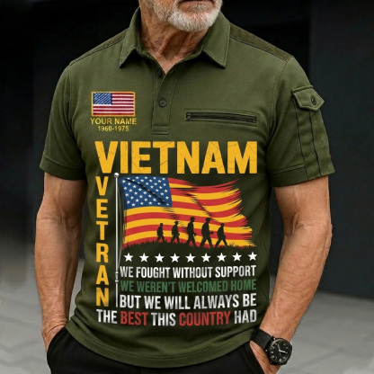 Personalized Vietnam Veteran Mens Short Sleeve Polo Shirts With Pocket
