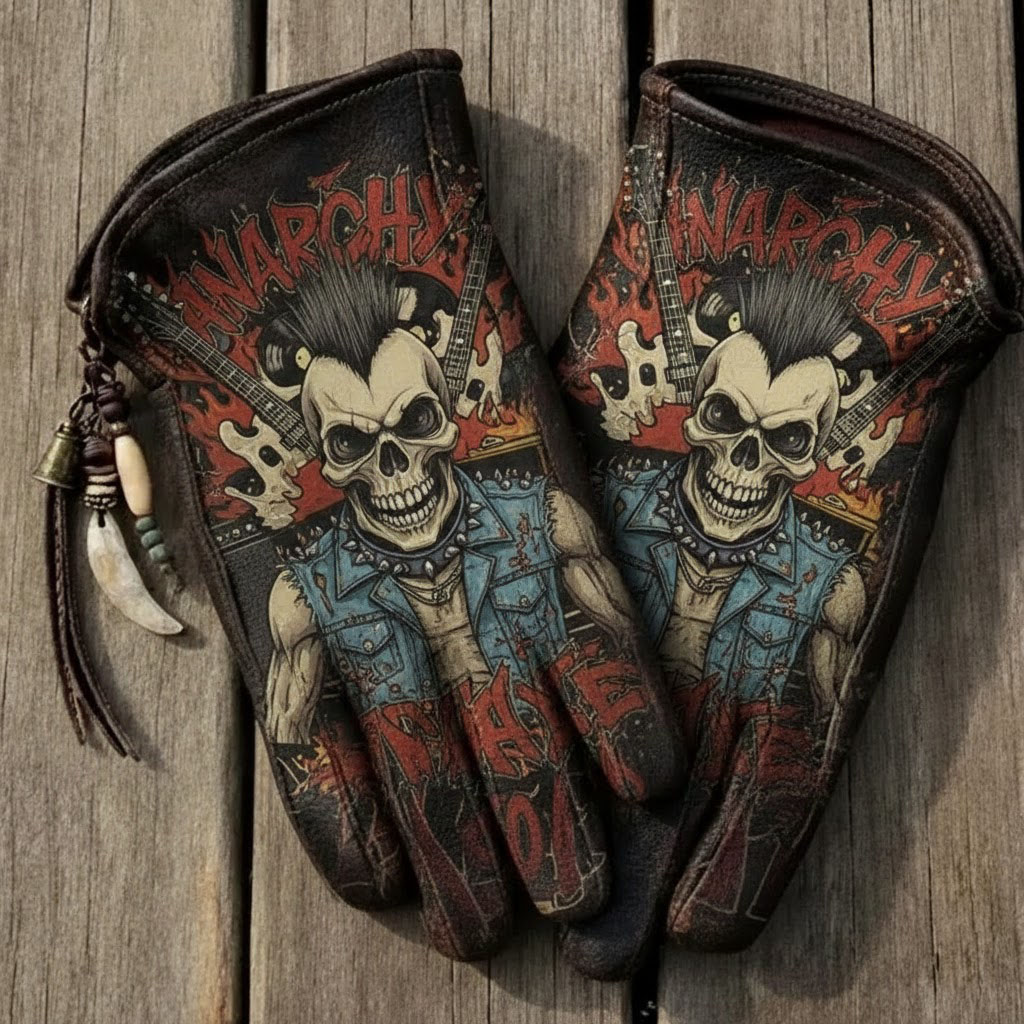 Hardcore biker style engine patriotic leather riding gloves