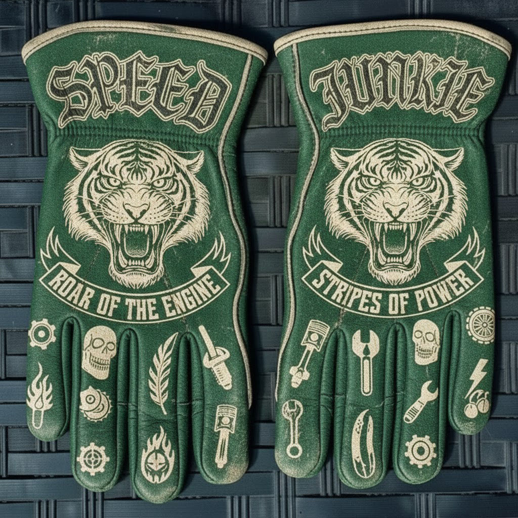Hardcore biker style engine patriotic leather riding gloves