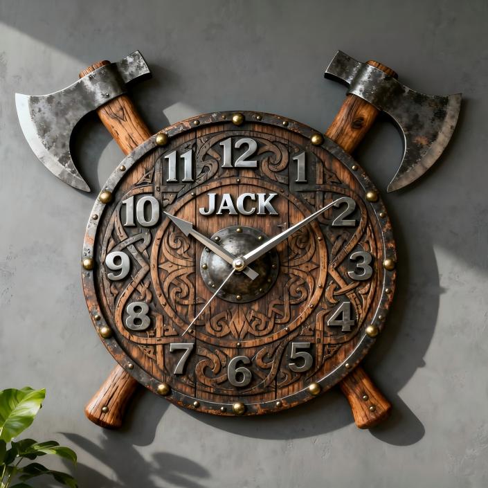Personalized Viking Warrior Shieldand Axe Themed Clock