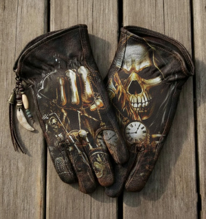 American Frontier Style Majestic Eagle Graphic Distressed Leather Gloves