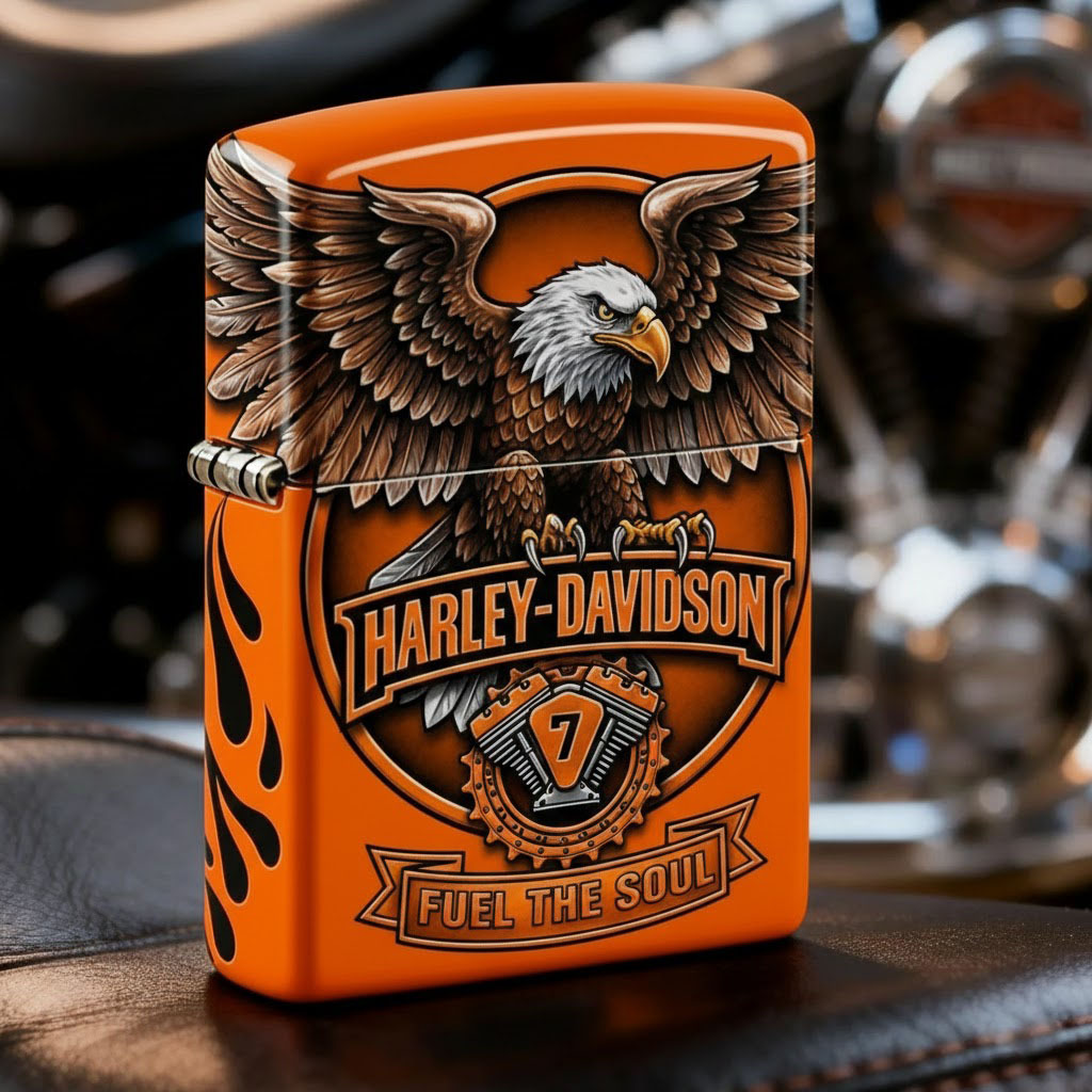 Biker Style Flaming Skull Artistic Windproof Refillable Metal Lighter