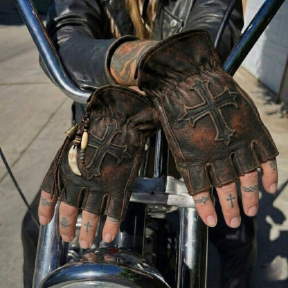 Vintage Biker Half Gloves for Motorcycle Enthusiasts