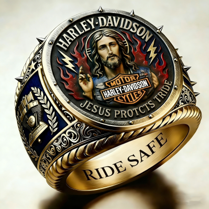 Jesus Protects My Ride Harley Rider Ring