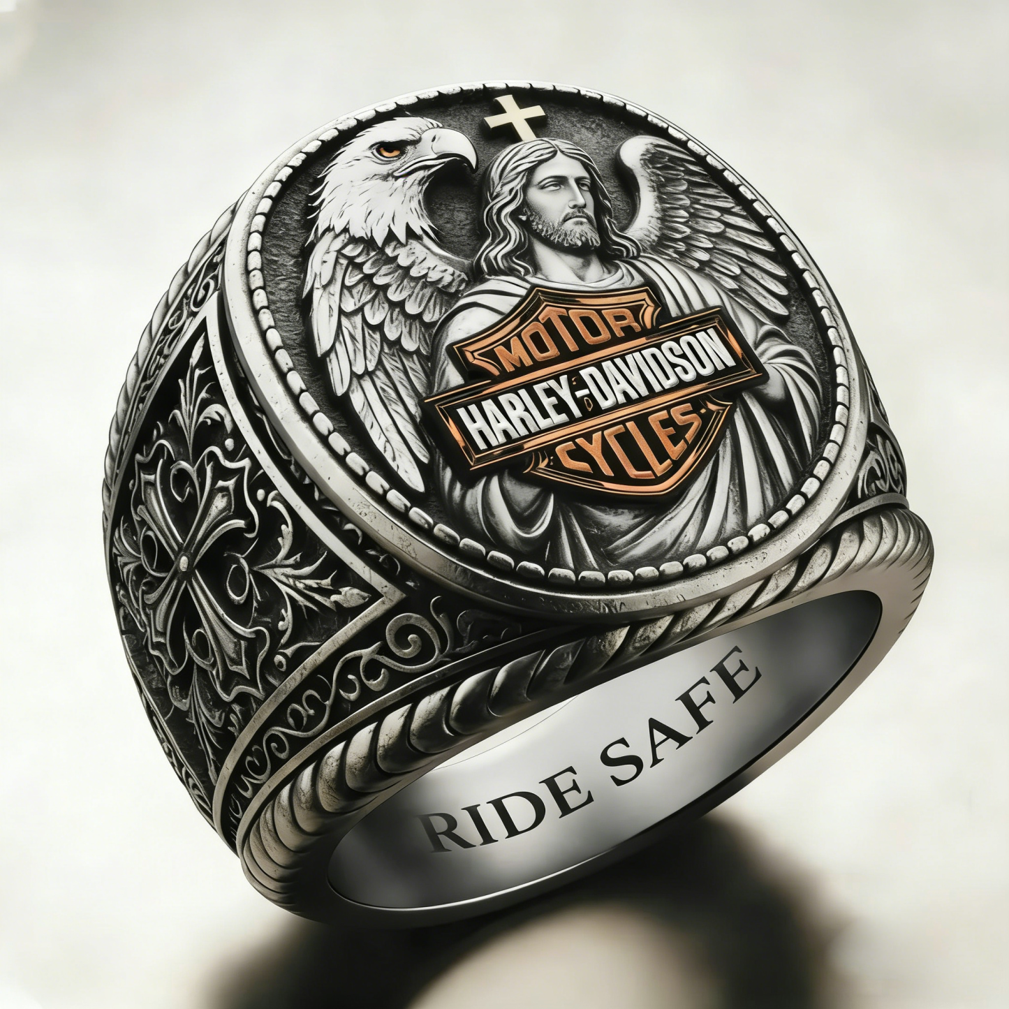 Jesus Protects My Ride Harley Rider Ring