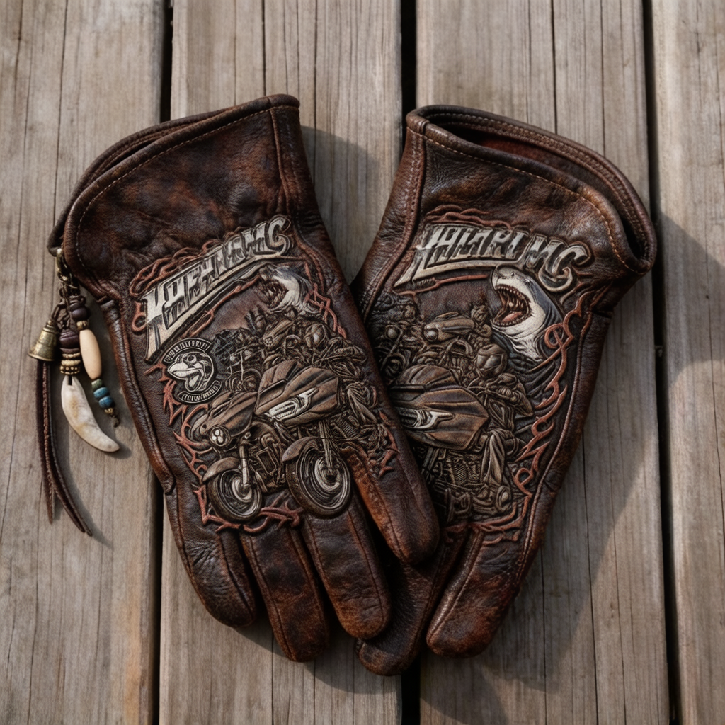 Vintage Workwear Yellow Flame Contrast Genuine Leather Biker Gloves