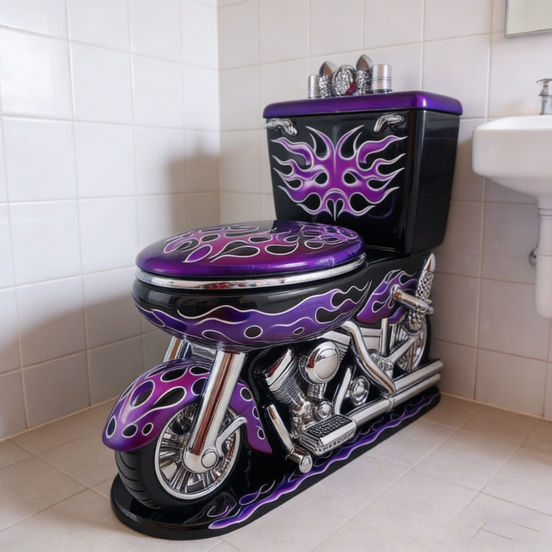 Eyeball & Piston Flame Toilet Lid Decal 