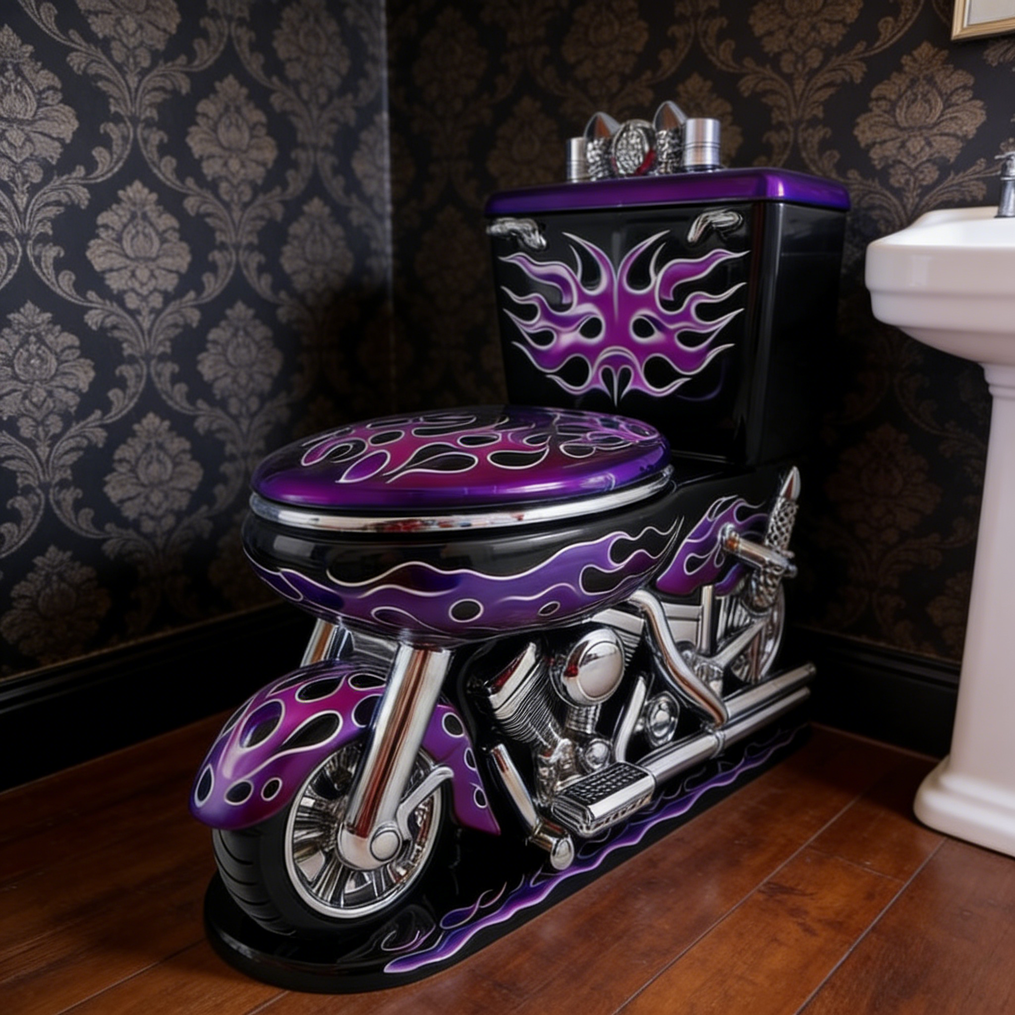 Eyeball & Piston Flame Toilet Lid Decal 