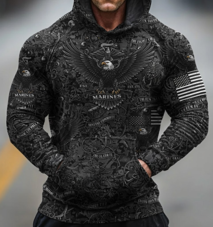 Marines Strength & Honor Hoodie – Dark Combat Aesthetic