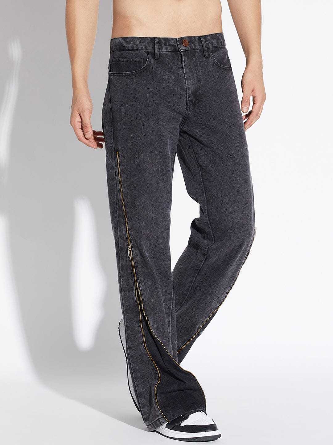 Black Zipped Adjustable Flared Denim