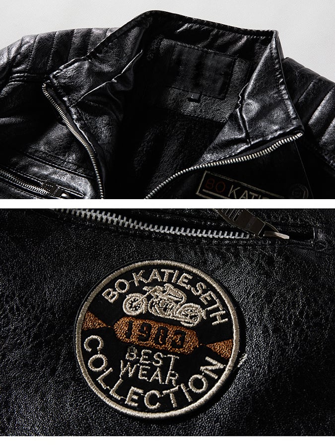 (Inner Pocket Design) Men's Retro Motorcycle Washed Leather Stand-Up Collar Jacket