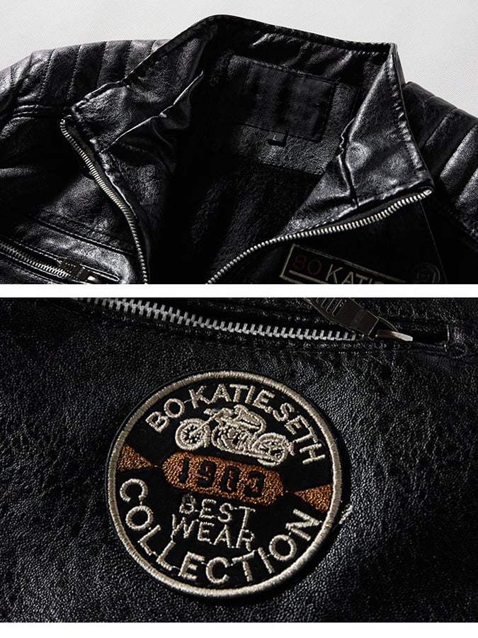 (Inner Pocket Design) Men's Retro Motorcycle Washed Leather Stand-Up Collar Jacket