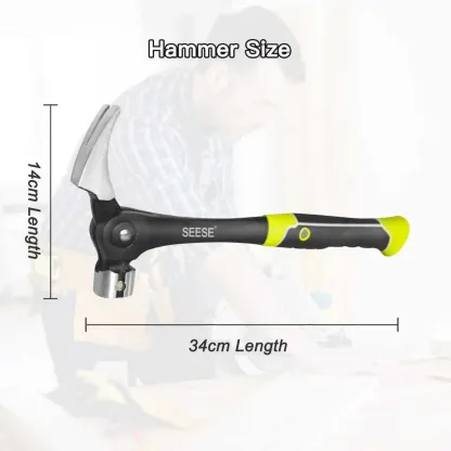 SEESE™ 16oz Professional Steel Framing Hammer – Magnetic Nail Starter & Indexing Rip Claw | Shock-Absorbing TPR Grip | Heavy-Duty Construction & DIY Essential