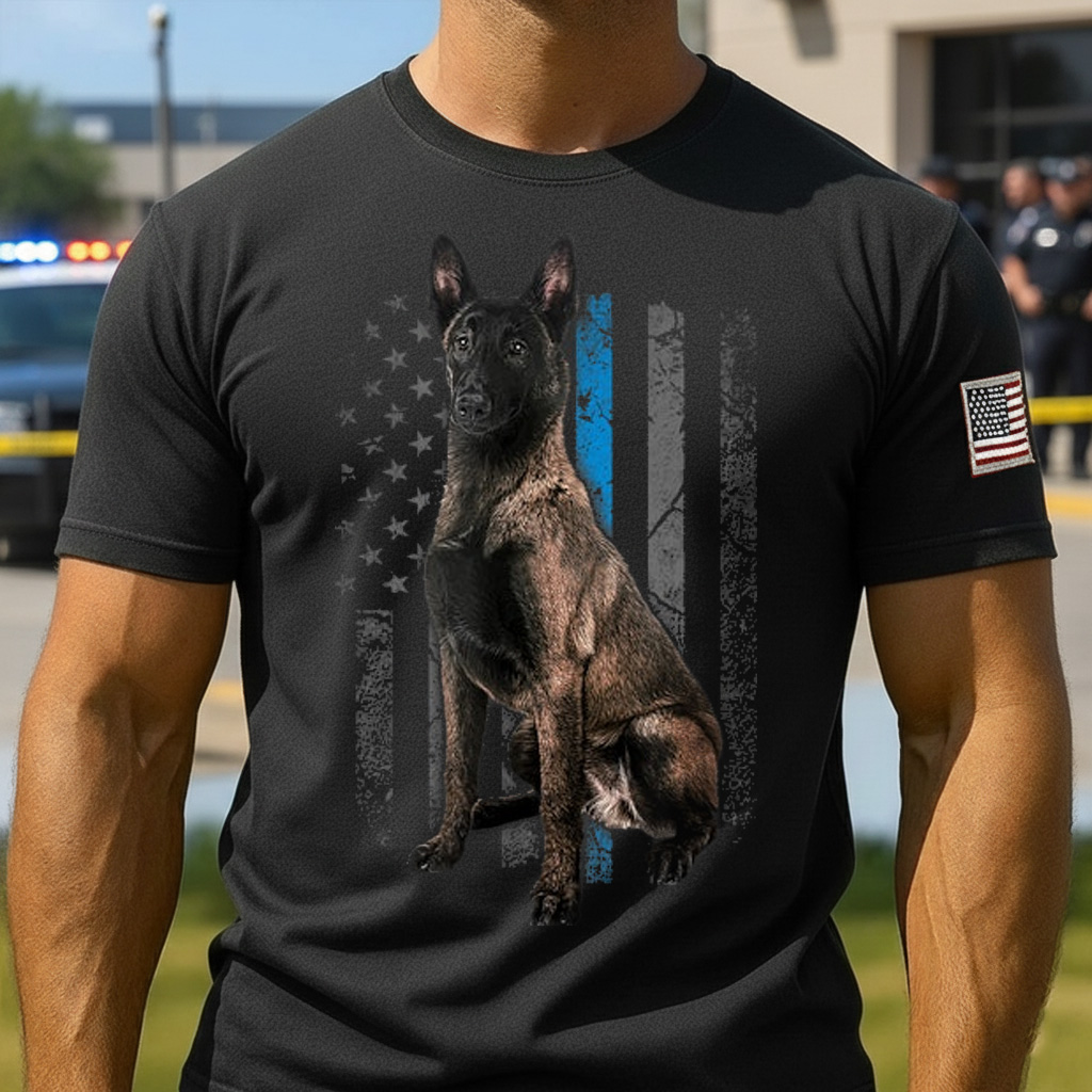 Thin Blue Line American Flag Belgian Malinois Police Dog
