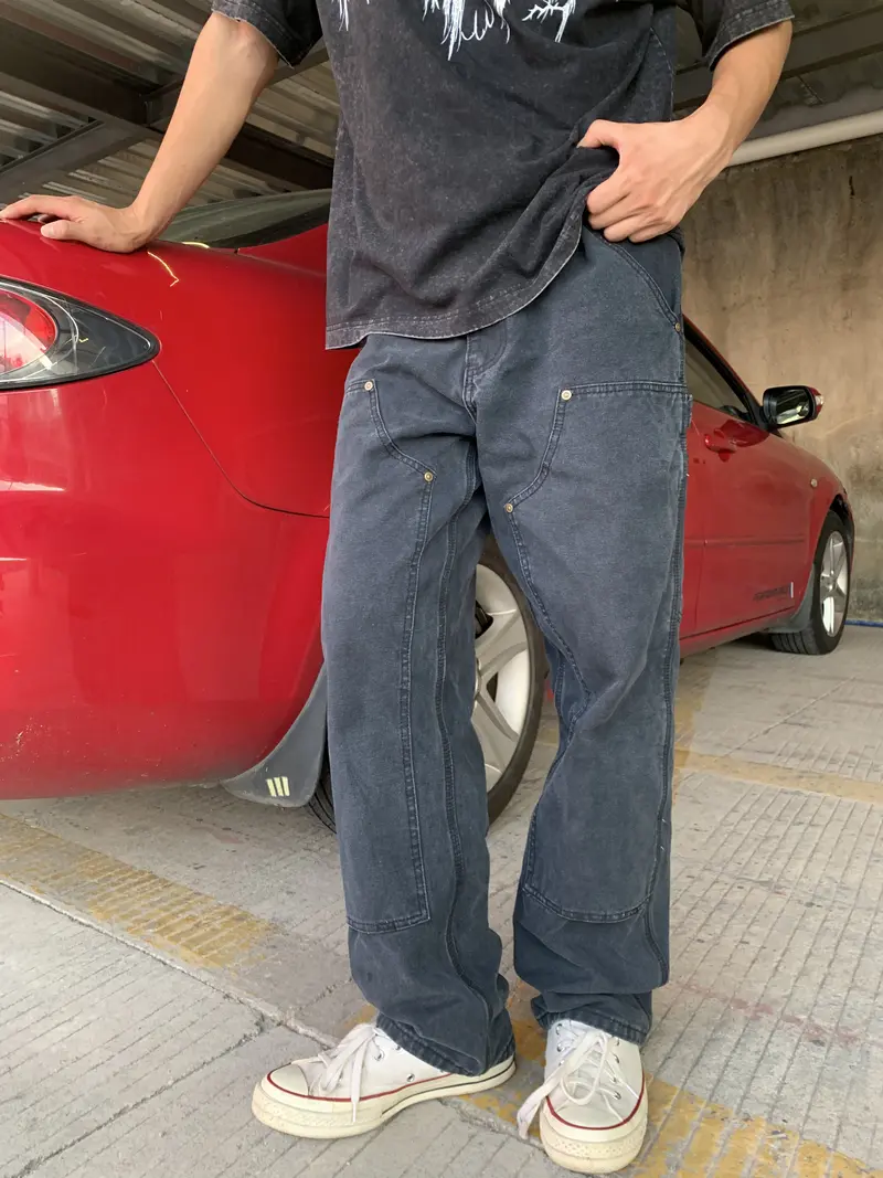 forfooo baggy jeans for men Best Jeans   Men's Relaxed Wide-Leg Jeans Low-Rise Casual Style Workwear-Inspired Knees Streetwear Aesthetic Y2K Straight-Leg Washed Distressed Vintage Black Denim Plain Relaxed Pants Men's Workwear Pants