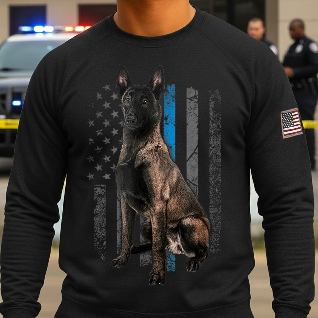 Thin Blue Line American Flag Belgian Malinois Police Dog