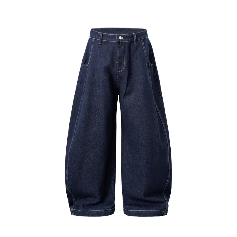 Inflation Spring Summer Fall Lightweight Baggy Washed Streetwear Wide-Leg Curved Blade Denim Pants Spring Summer New American Style Loose Fit Cargo Jeans Men's Casual Beige Plain Trousers with Pockets Pull On