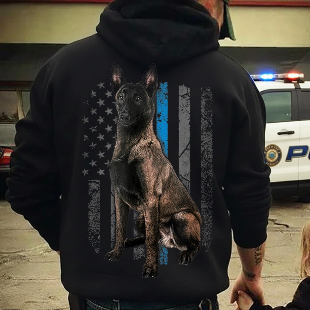 Thin Blue Line American Flag Belgian Malinois Police Dog