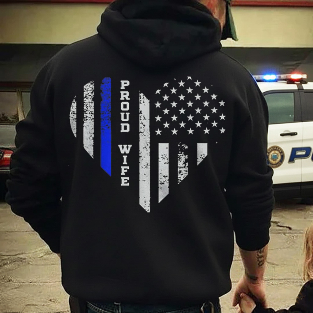 Thin Blue Line Heart T Shirt Wife of Police Proud USA T Shirt