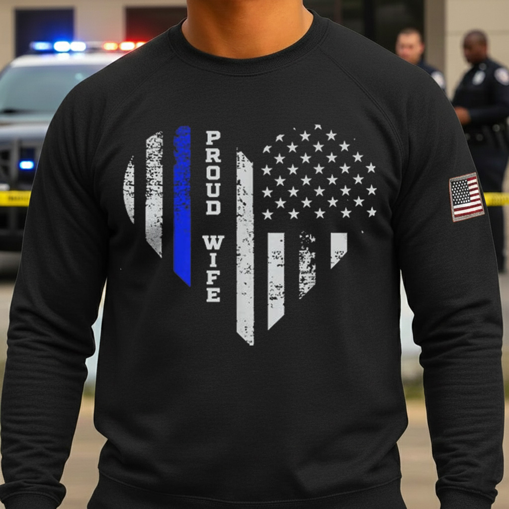 Thin Blue Line Heart T Shirt Wife of Police Proud USA T Shirt