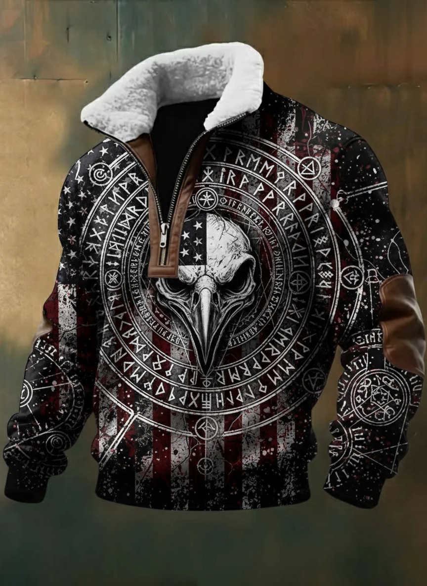 Sherpa Lined V-Neck Sweatshirt, Patriotic Eagle