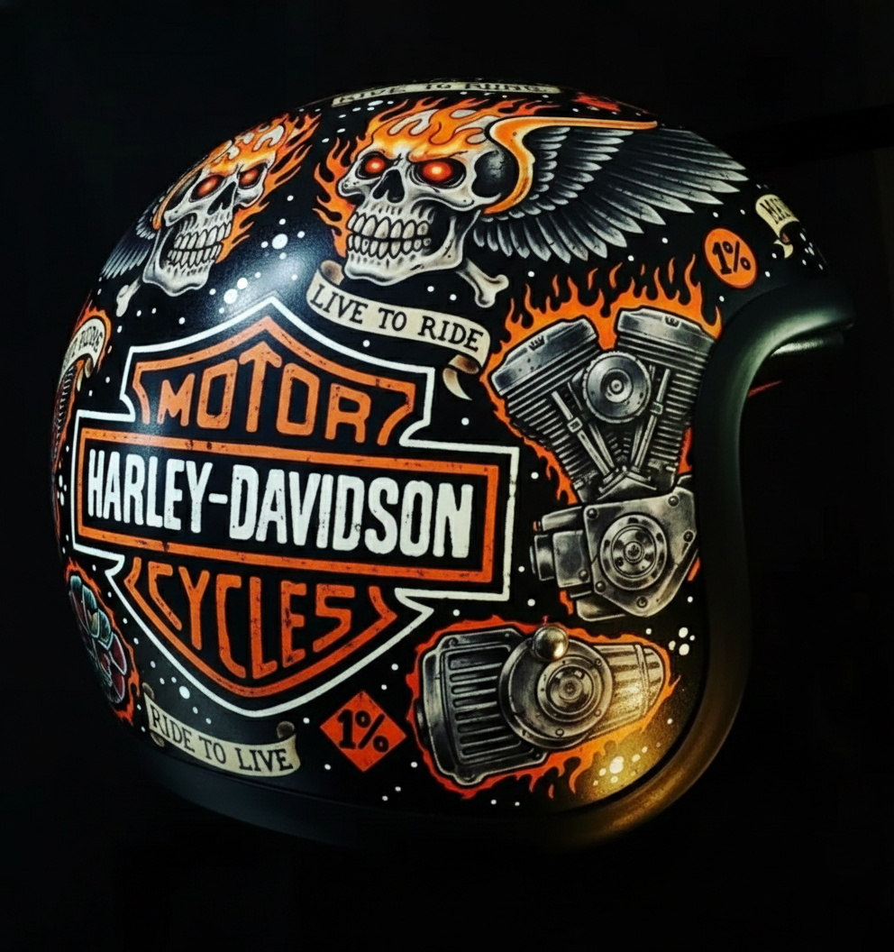 Retro Flashback: Traditional Tattoo Art Biker Helmet