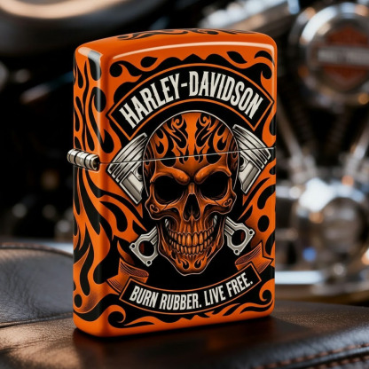 Biker Style Flaming Skull Artistic Windproof Refillable Metal Lighter