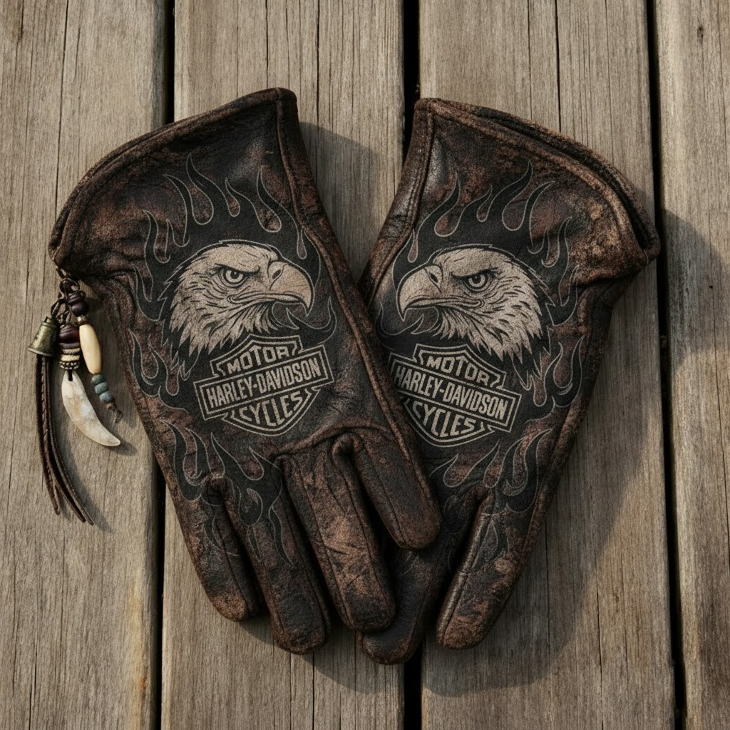 Vintage Style Gothic Pattern Motorcycle Riding Gloves