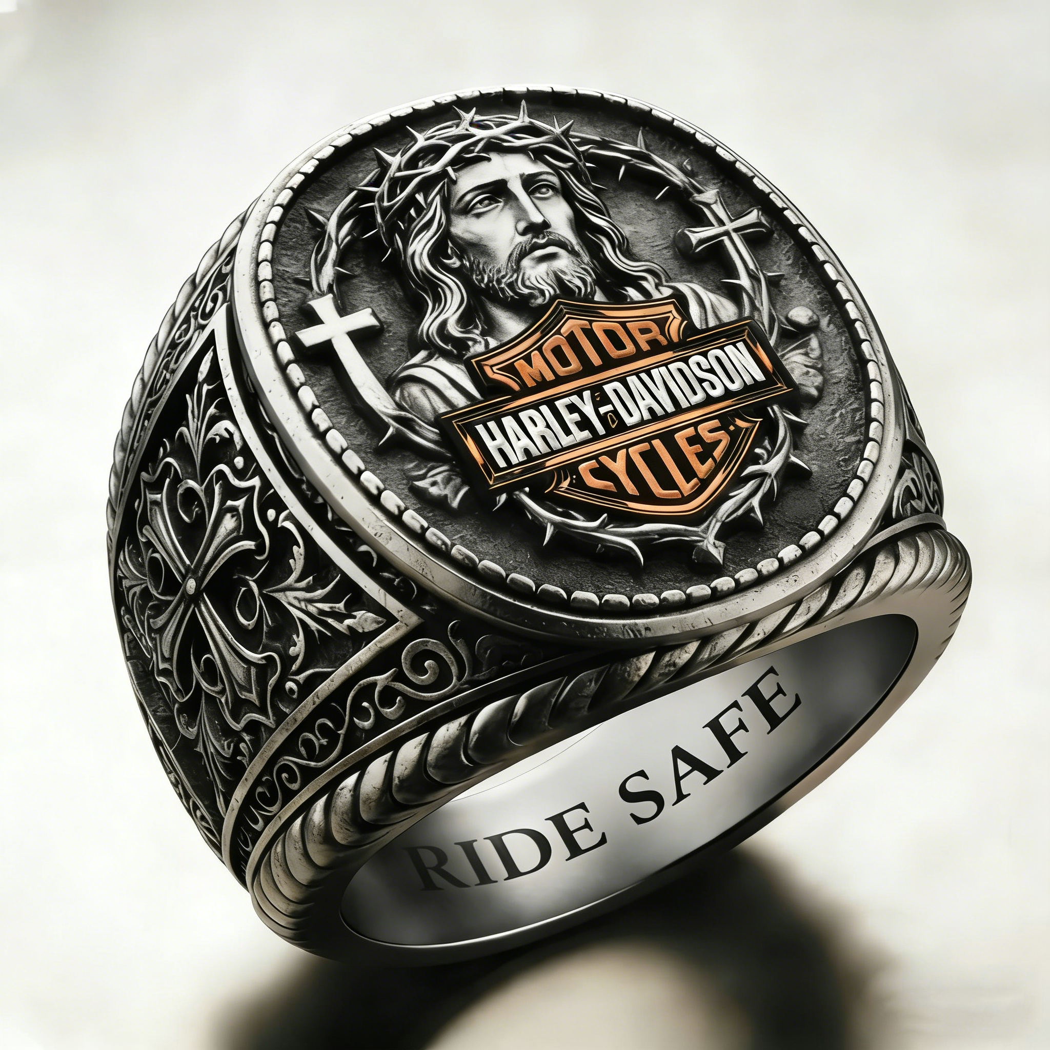 Jesus Protects My Ride Harley Rider Ring