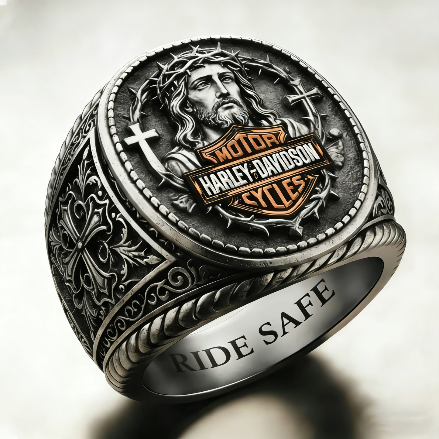 Jesus Protects My Ride Harley Rider Ring