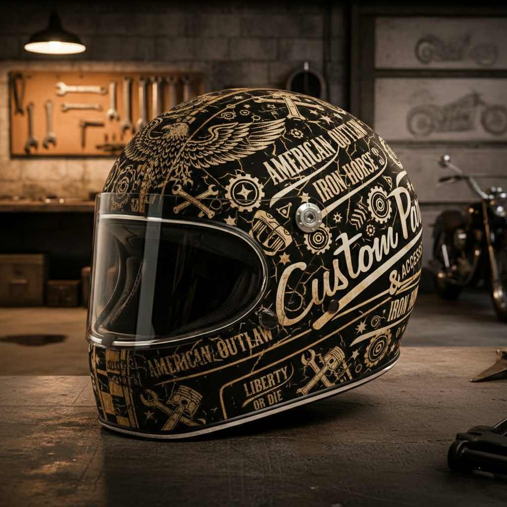 [Copy][Copy][Copy]Retro Flashback: Traditional Tattoo Art Biker Helmet