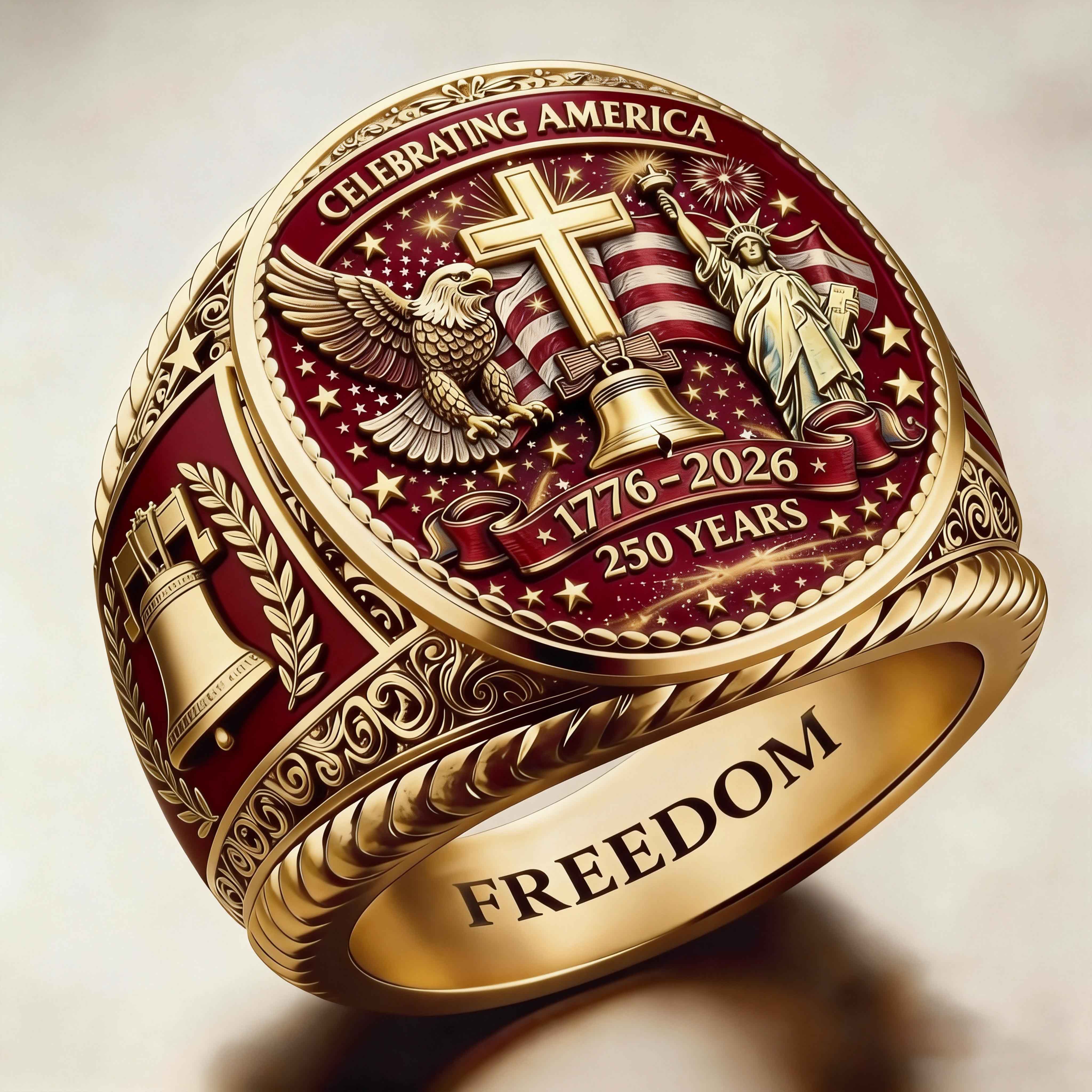 Patriotic American Plated Military Commemorative Ring