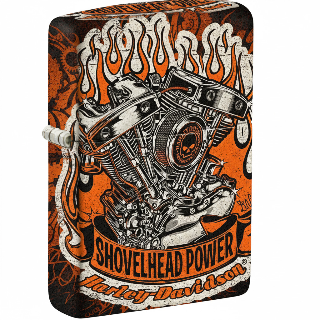 Industrial Steampunk V-Twin Engine Graphic Matte Windproof Metal Lighter