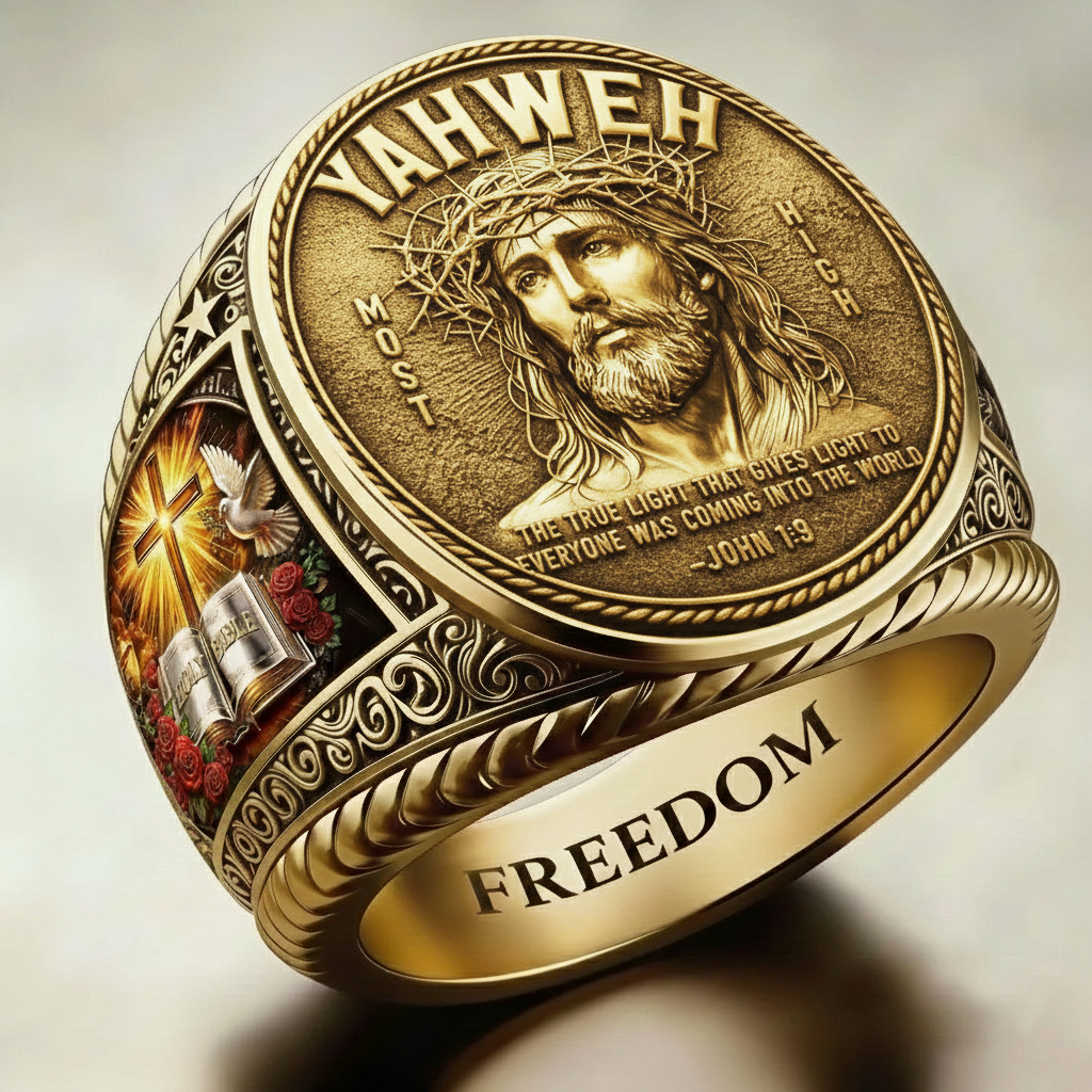 Retro Punk Style Embossed Medallion Ring