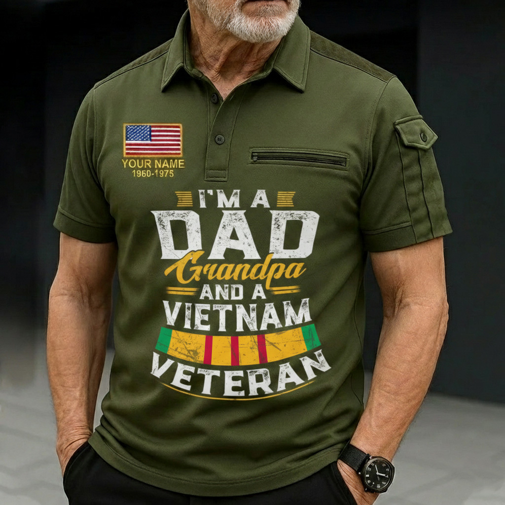 Personalized Vietnam Veteran Mens Short Sleeve Polo Shirts With Pocket