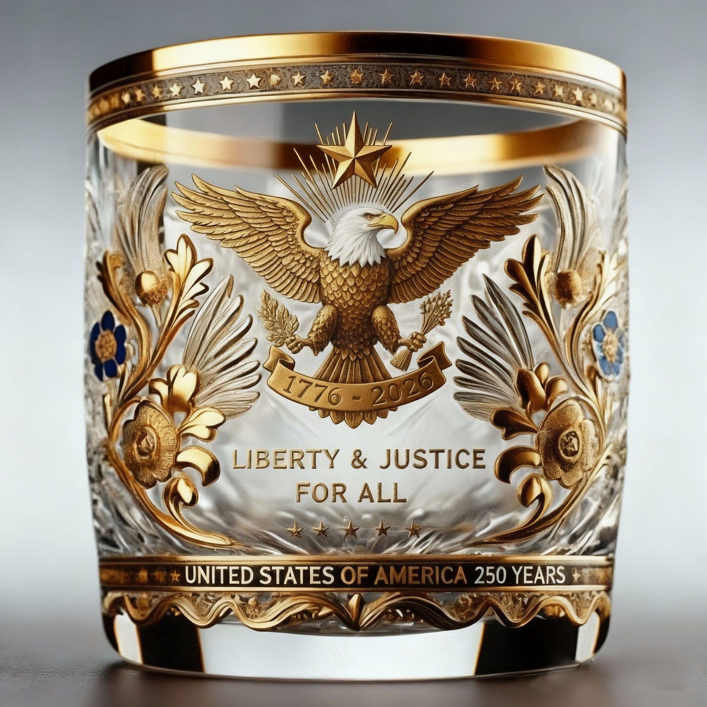 "Liberty & Justice for All – U.S. Eagle Glass Celebrating 250 Years of Freedom