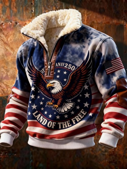 SA 250th Anniversary Sherpa Pullover | Patriotic Eagle & Flag Warm Winter Top
