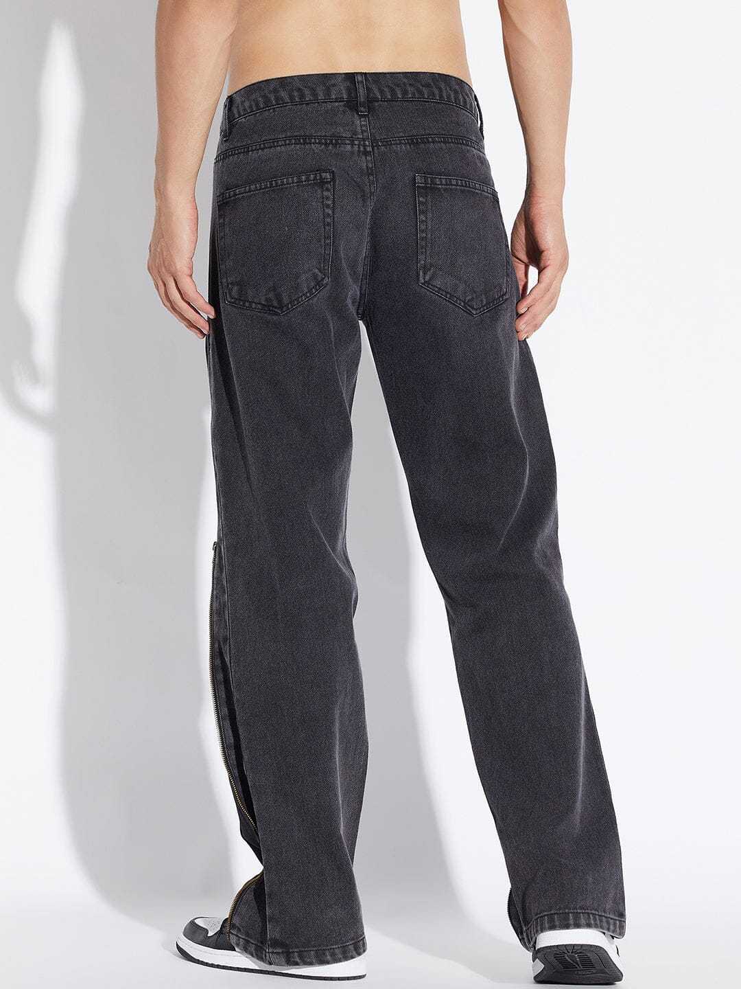 Black Zipped Adjustable Flared Denim