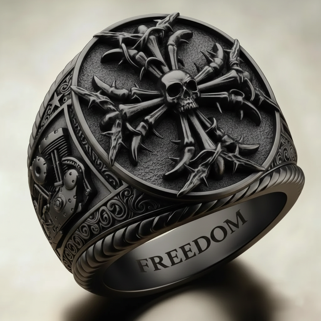 Steampunk Mechanical Gear Industrial Motorcycle Style Signet Ring