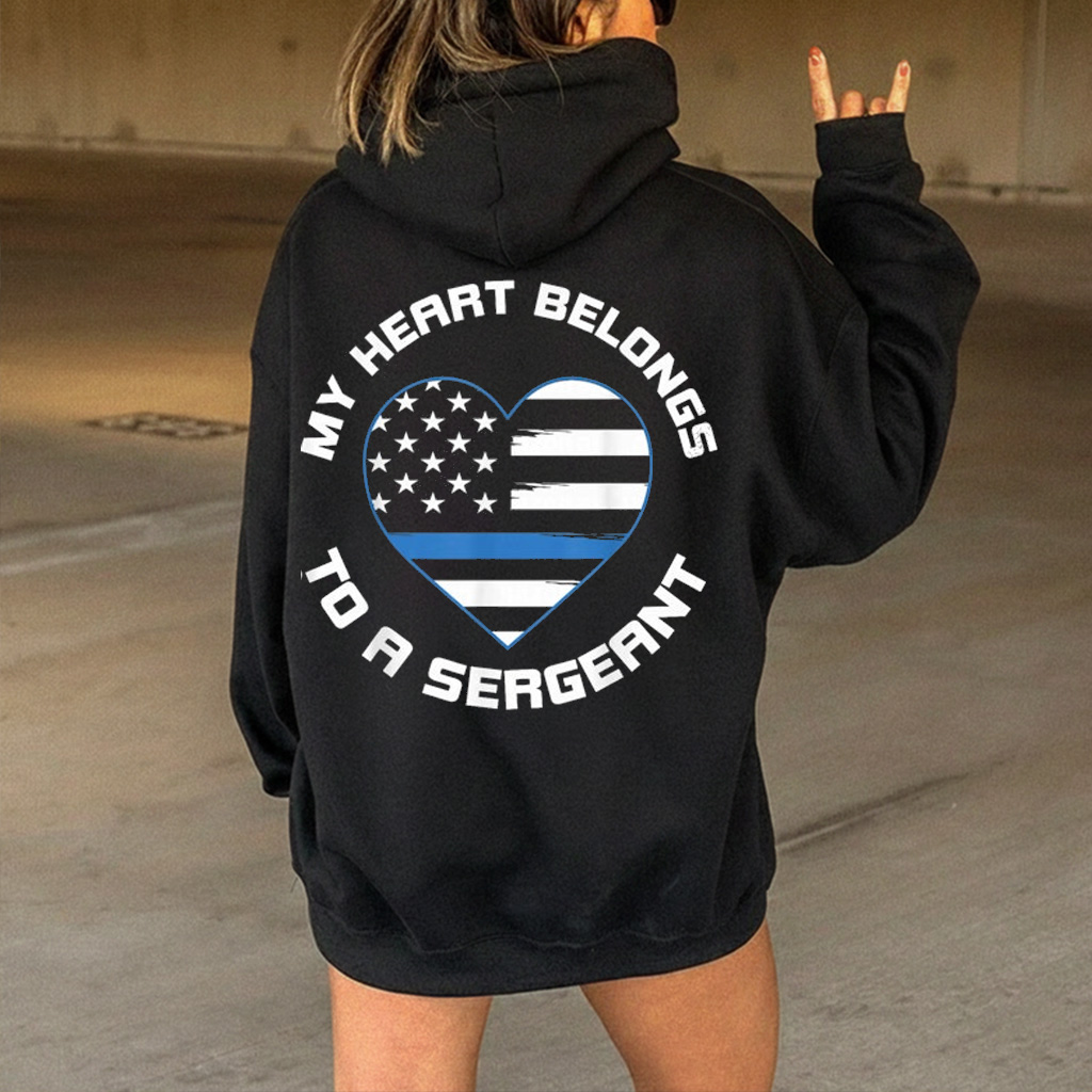 My Hearts Belongs To A Sergeant Police Wife USA Flag Heart