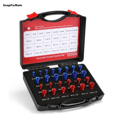 Snapfixmate 44PCS Nut and Bolt Thread Checker - Comprehensive Bolt Size and Thread Gauge Tool, Inch & Metric Sizes, with Handy Tool Box, Excellent for Home Garages and Car Repairs
