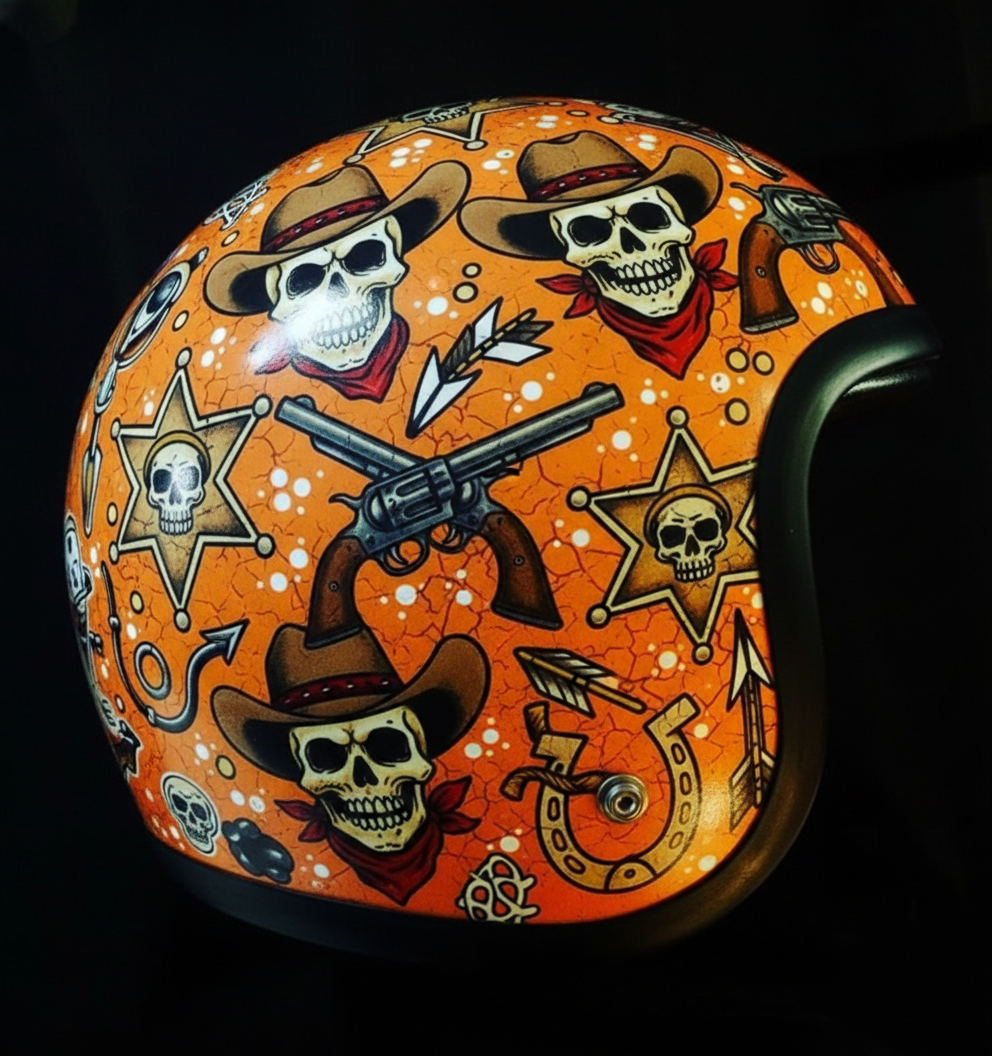 Vintage Rock Culture Distressed Graphics Open Face Motorcycle Helmet